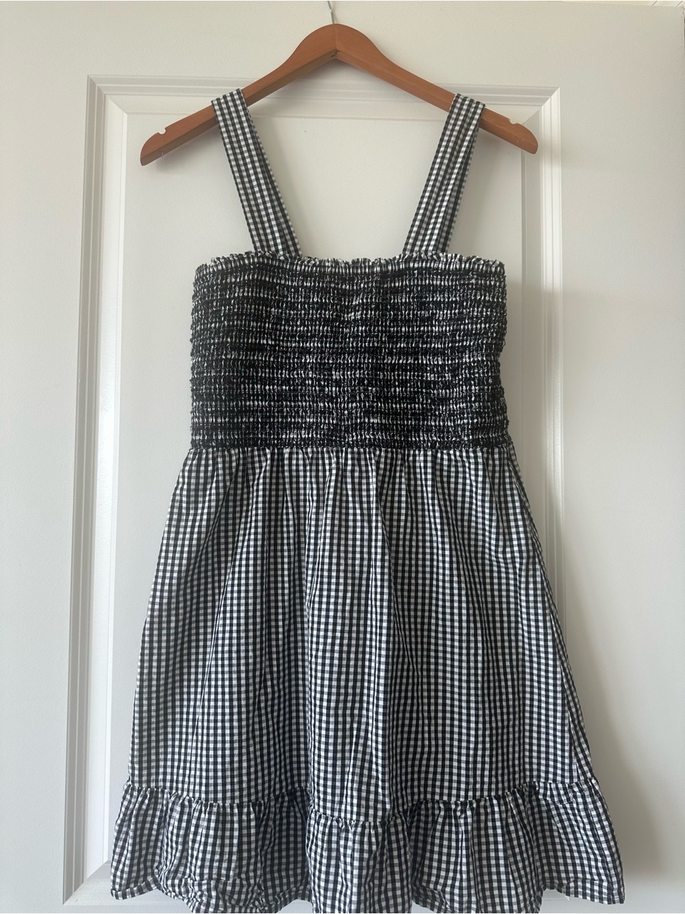 Women’s Black & White Gingham Sundress with Smocked Bodice